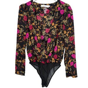 ASTR The Label Floral Bodysuit | Deep V Wrap Front | Long Sleeve Fall Top